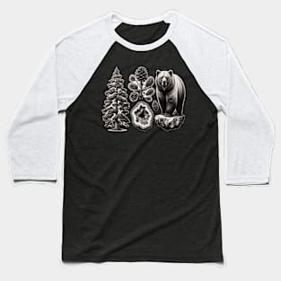 Nature's Trio: Pine, Crystal, and Bear Baseball T-Shirt